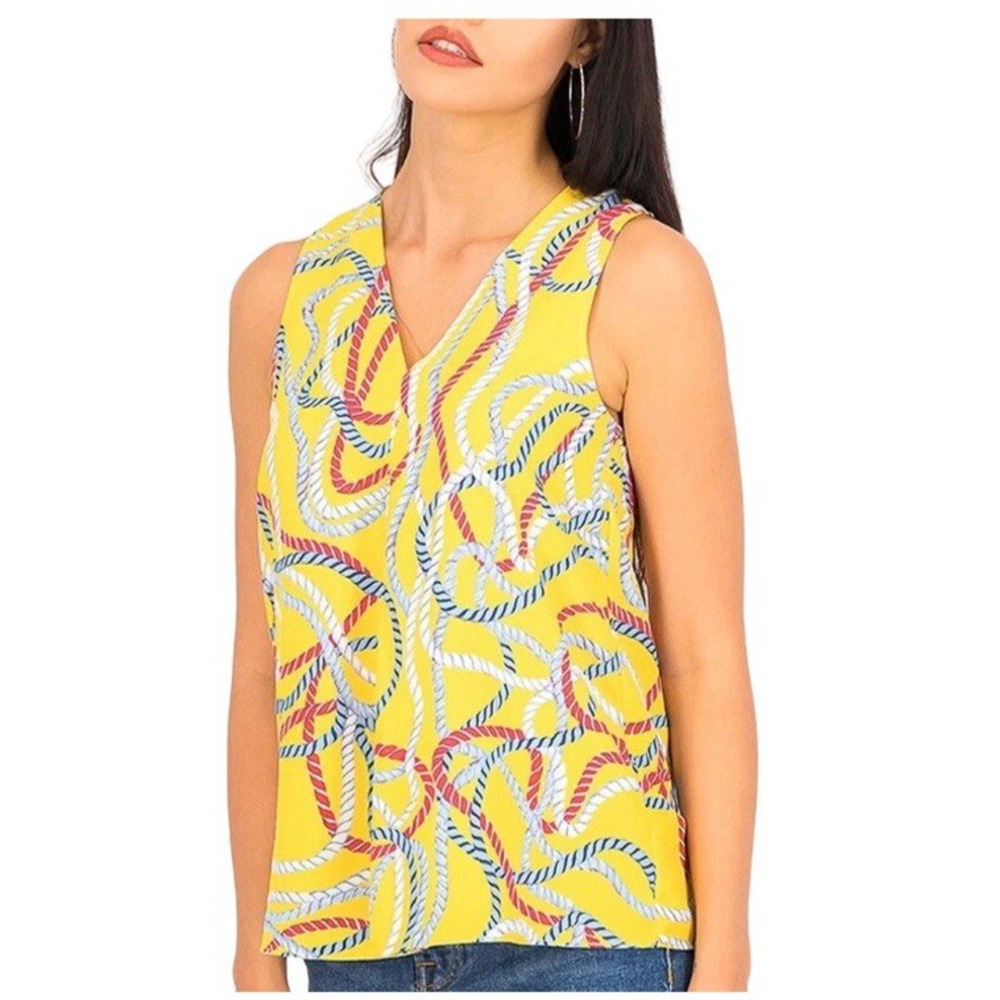 MNG MANGO (2)Yellow Rope Blouse Nautical Sleeveless Summer Cruise Vacation Beach